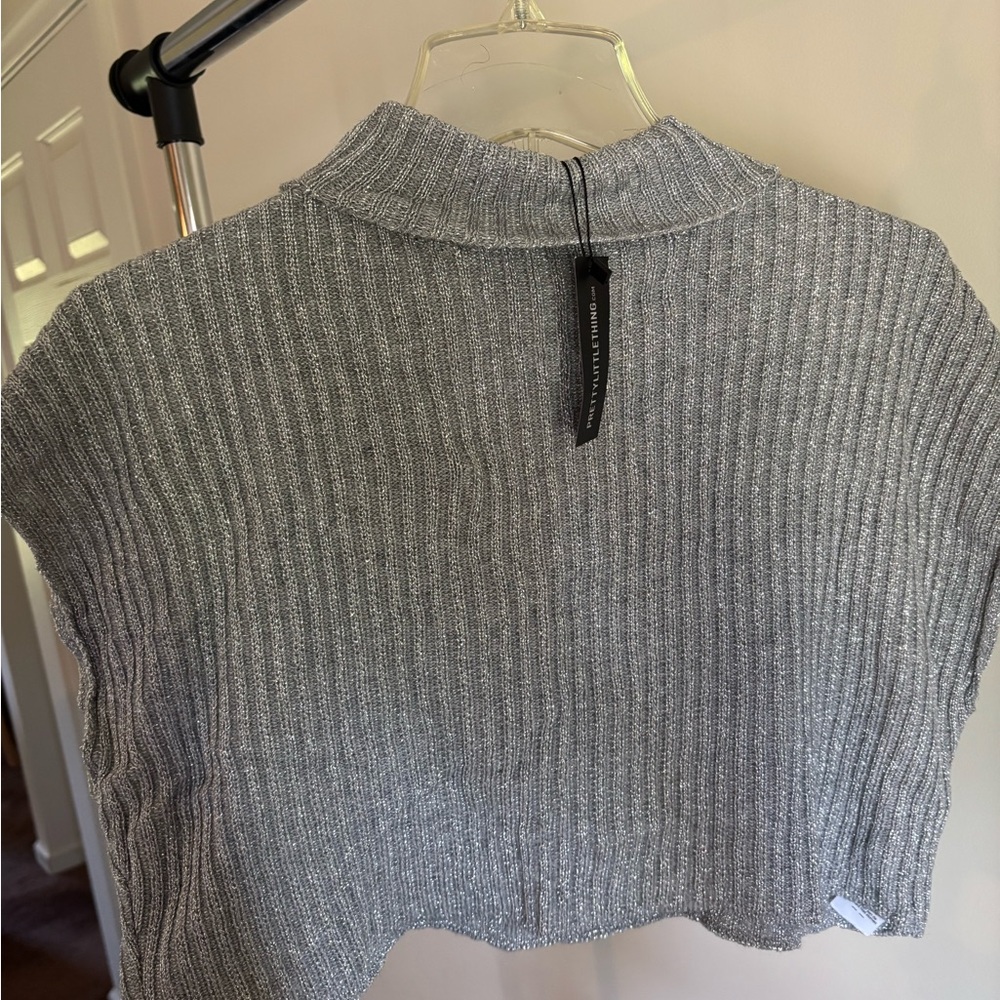 PrettyLittleThing sparkle Gray Ribbed Turtleneck Sweater